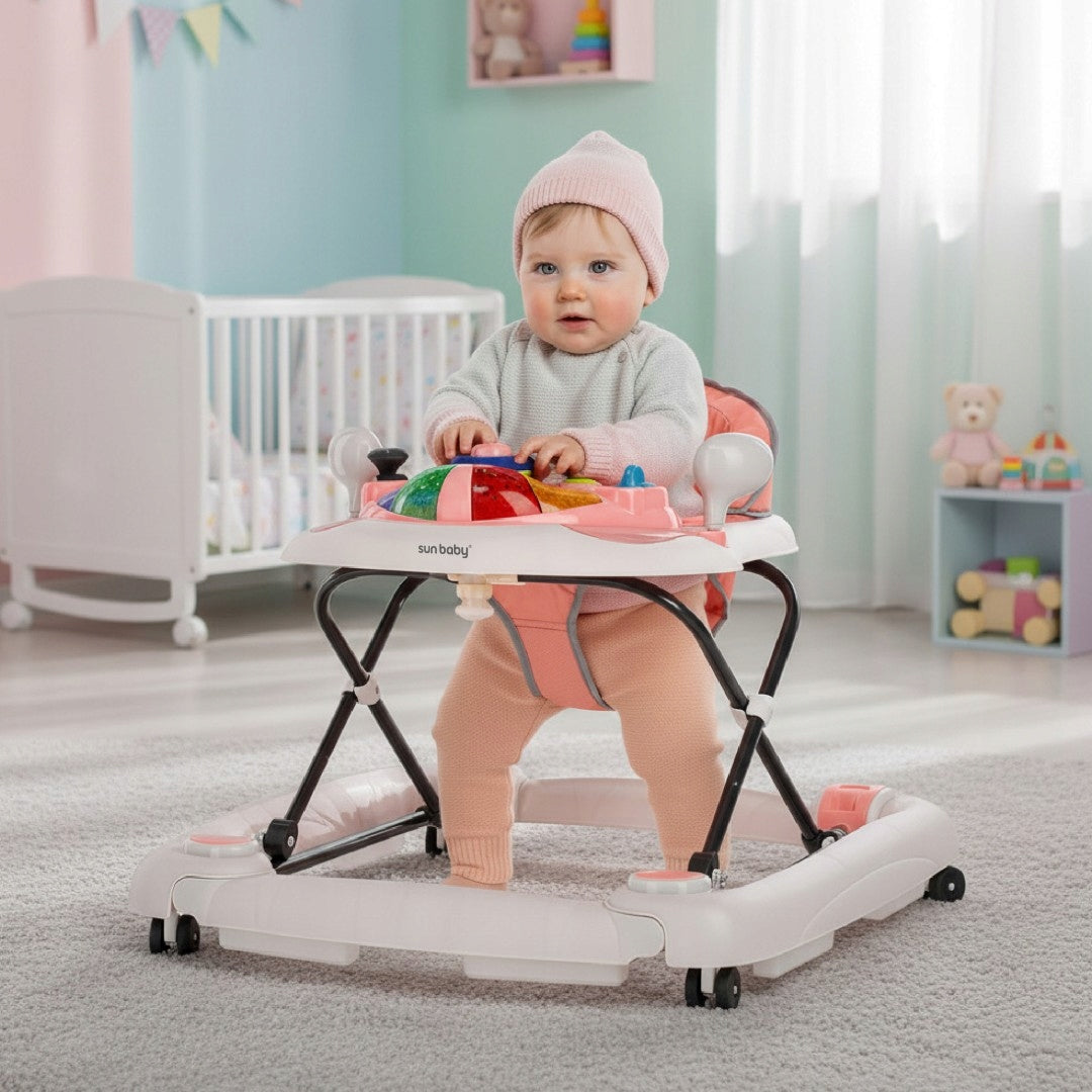 Interactive baby walker cradle with steering wheel pink gray Manufacturer code B01.022.1.1