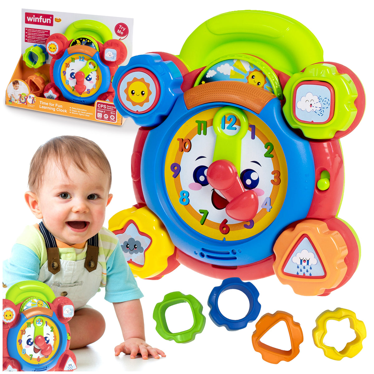 Interactive clock for children educational to learn hours sorter plays melodies