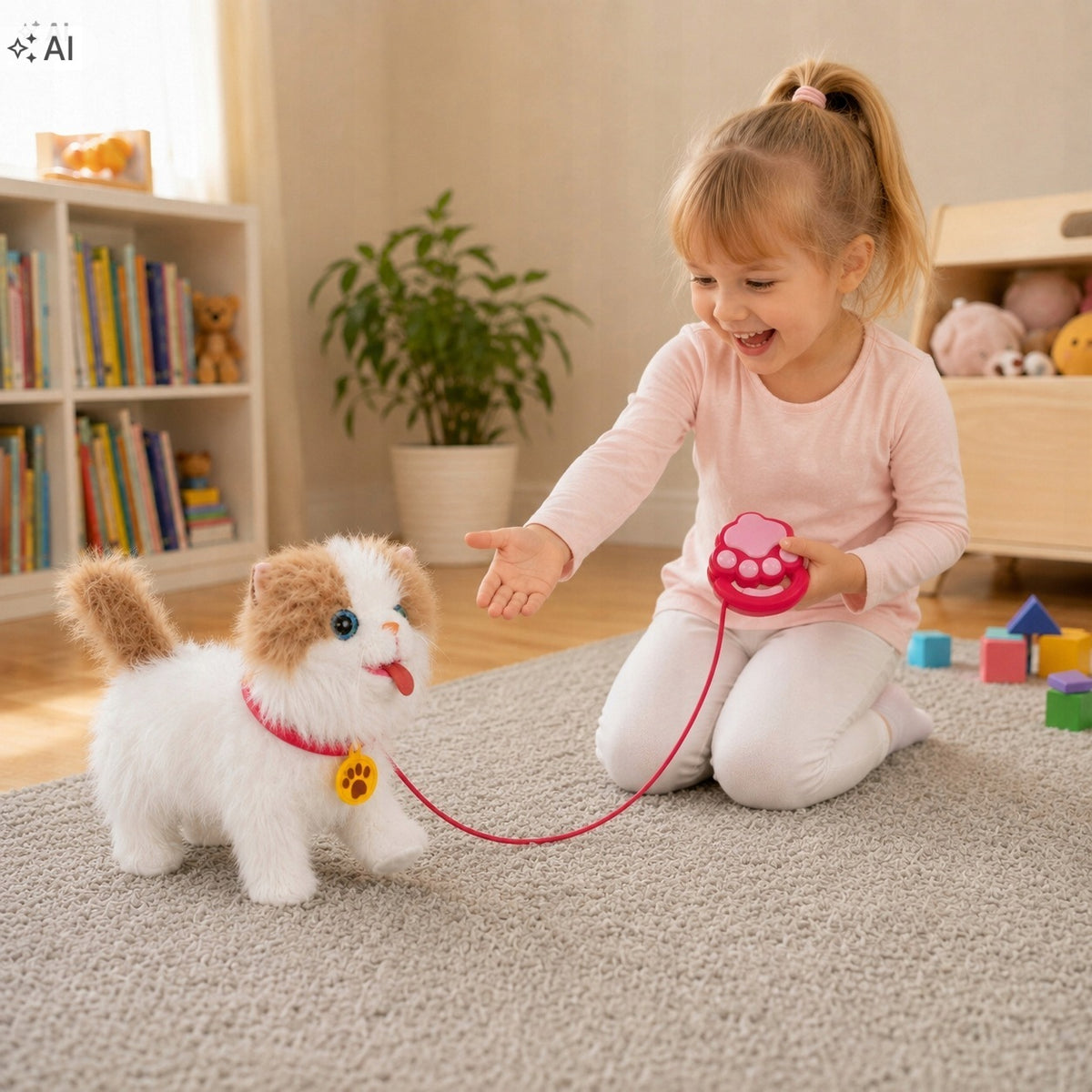 Interactive kitten toy stuffed animal walks on a meow leash moves its tail 3+ Packaging status original