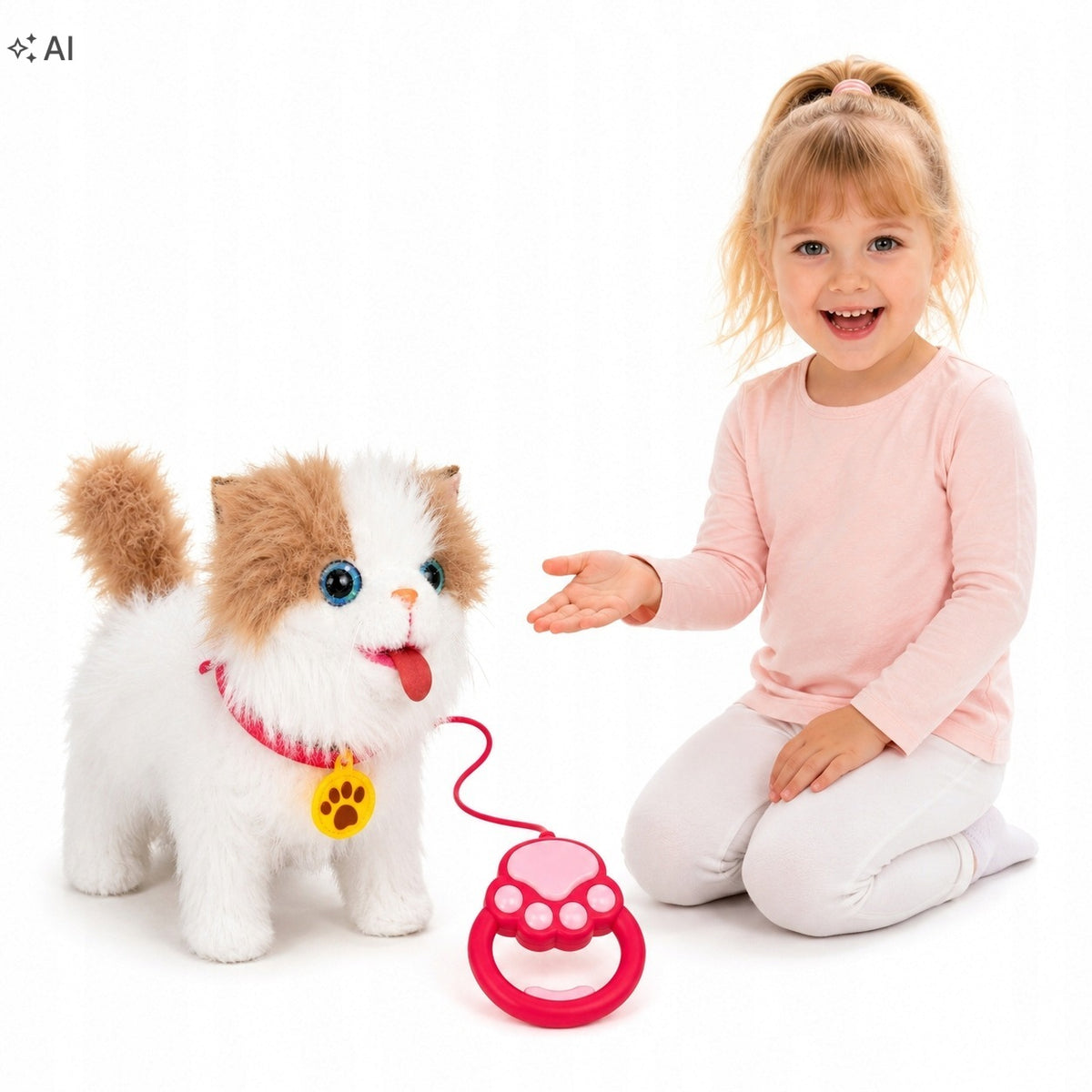 Interactive kitten toy stuffed animal walks on a meow leash moves its tail 3+