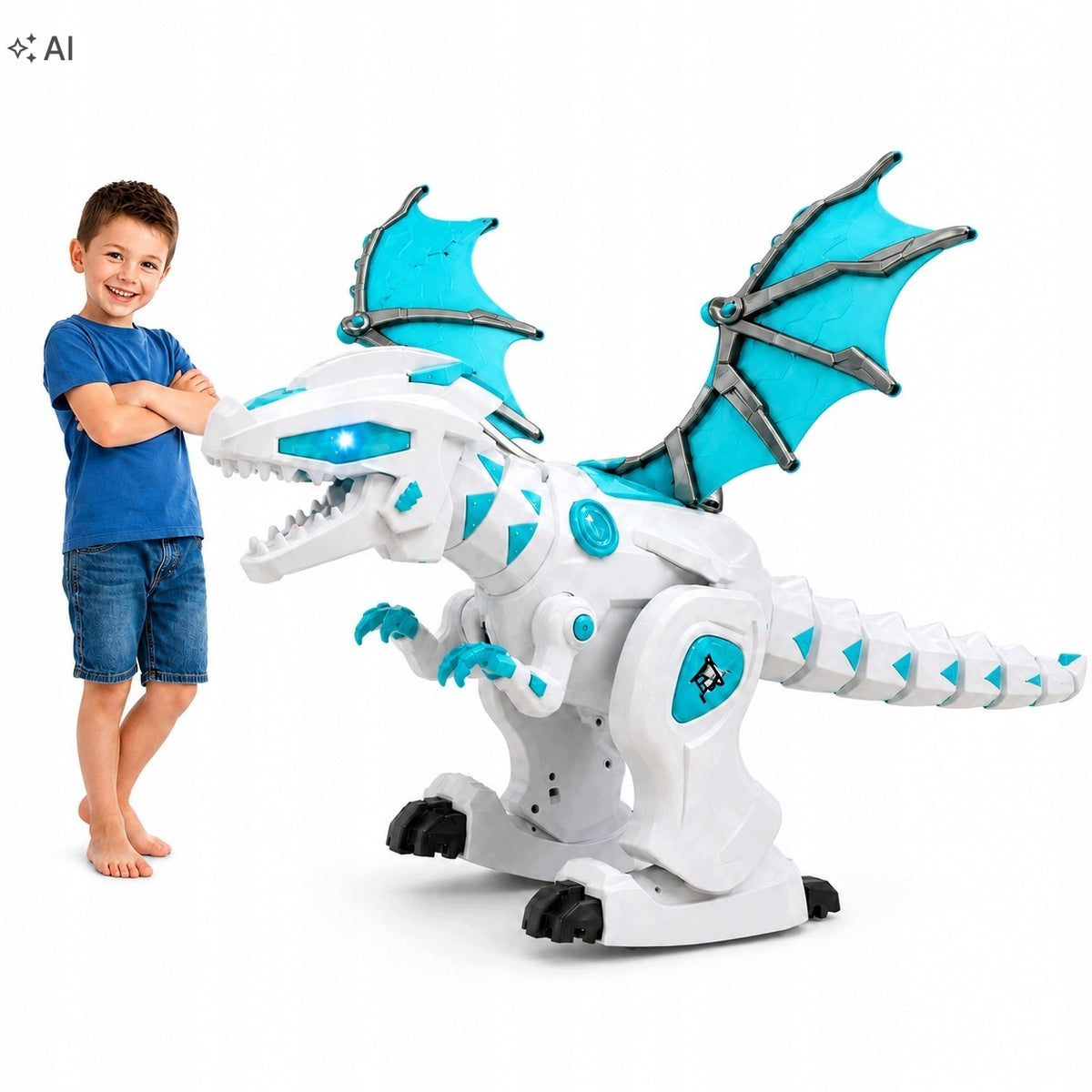 Interactive robot dragon RC walks roaring led light on remote control acumualtor 6+