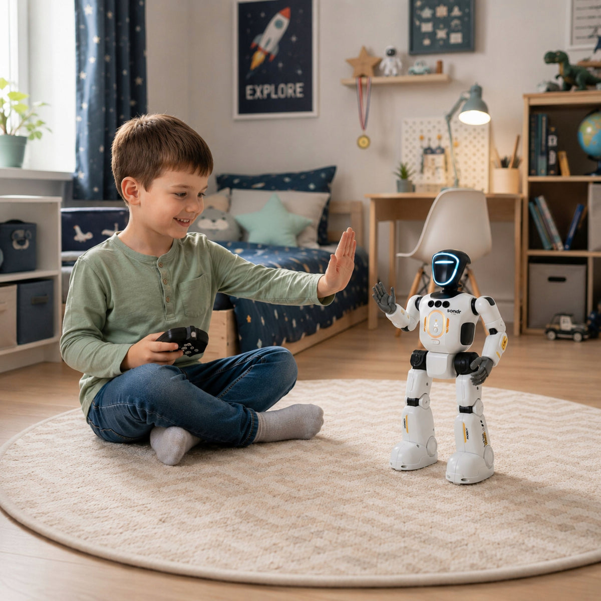 Interactive robot remote controlled voice programmable walk says dances Packaging status original