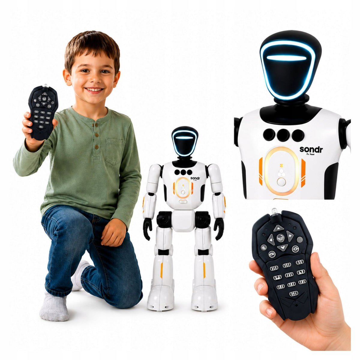 Interactive robot remote controlled voice programmable walk says dances
