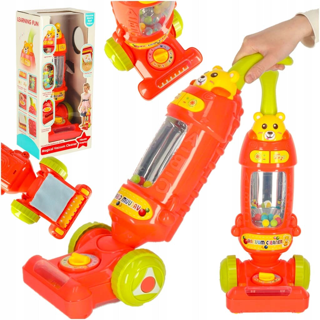 Interactive toy vacuum cleaner for children, raspberry, sound and light