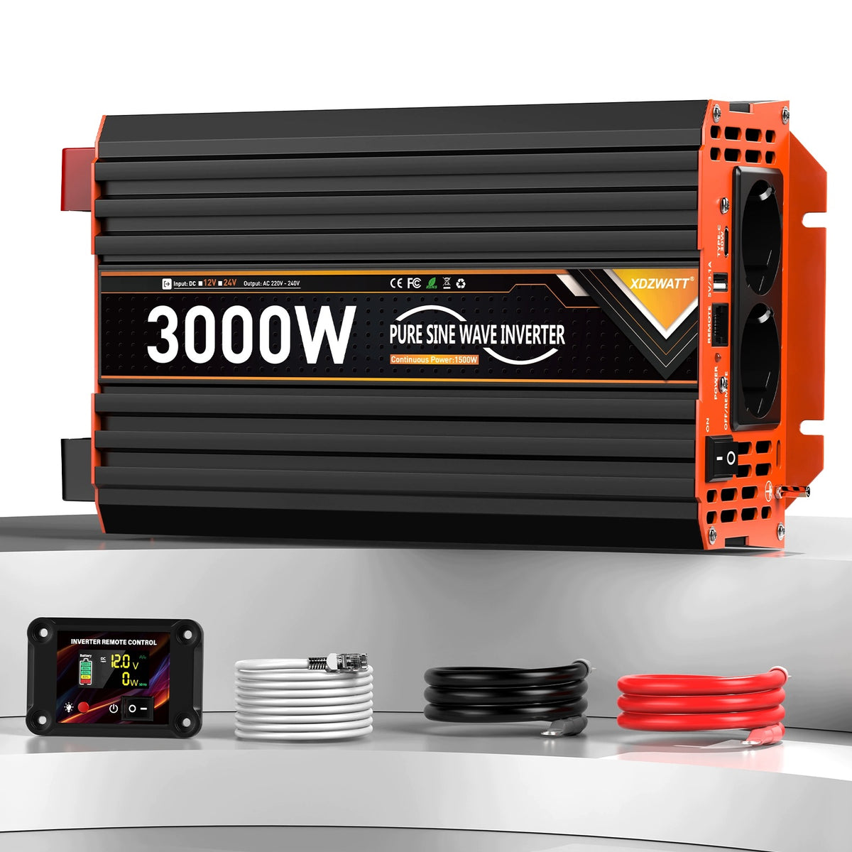 Inwerter samochodowy 12V 1500W 3000W 230V czysta sinusoida przetwornica Packaging status original