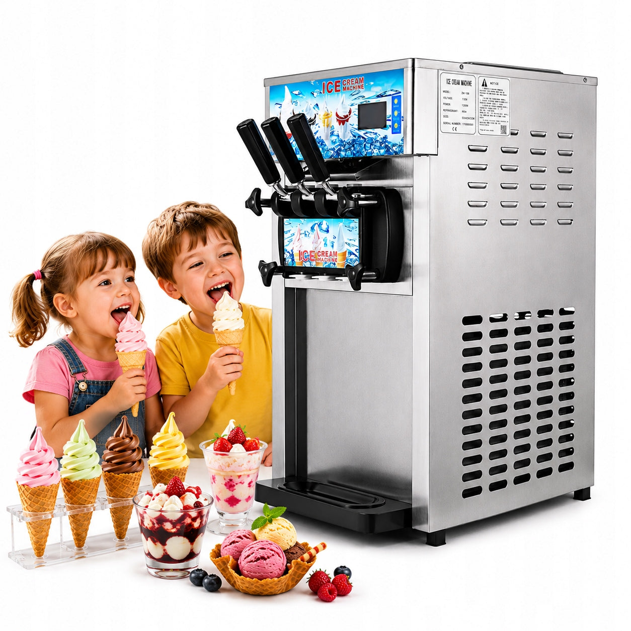 Italian Ice Cream Machine 18L/h 3 Flavors LCD 1200W Stainless Steel