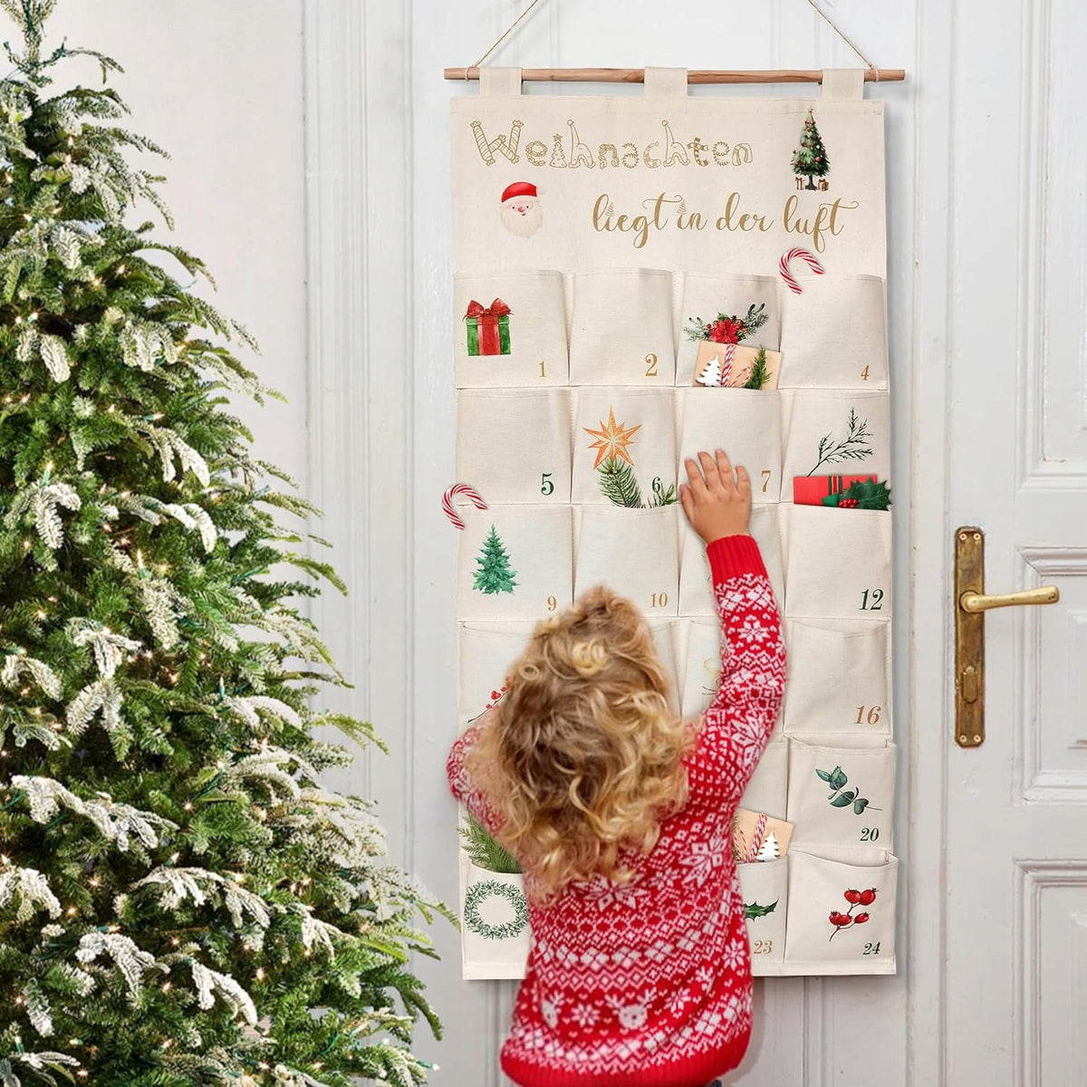 J920. Fabric Advent Calendar with 24 Pockets Wall Hanging Manufacturer code Świąteczny Materiałowy kalendarz
