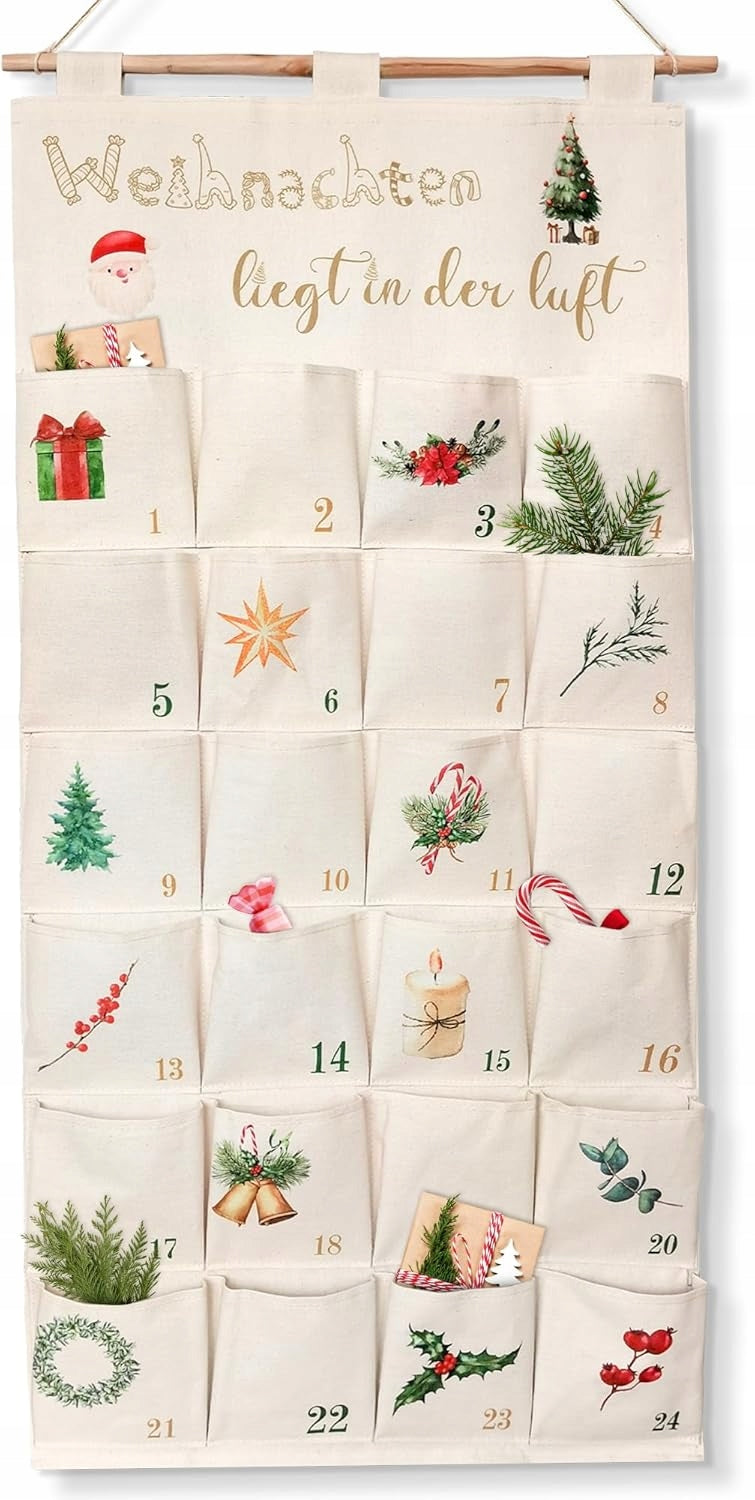 J920. Fabric Advent Calendar with 24 Pockets Wall Hanging