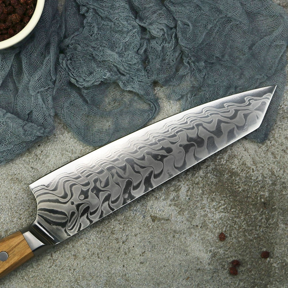 JAPANESE CHEF'S KNIFE GYUTO WOOD BEAUTIFUL DAMASCUS STEEL SHARP FOR GIFT Brand KitaKaze Japan
