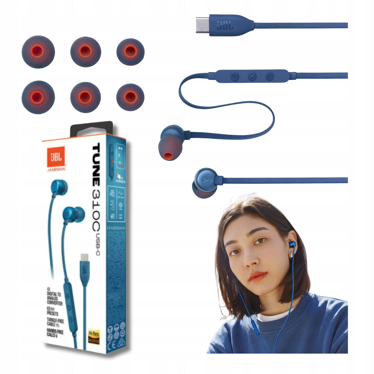 JBL Tune 310C USB-C In-Ear Headphones with Microphone Blue