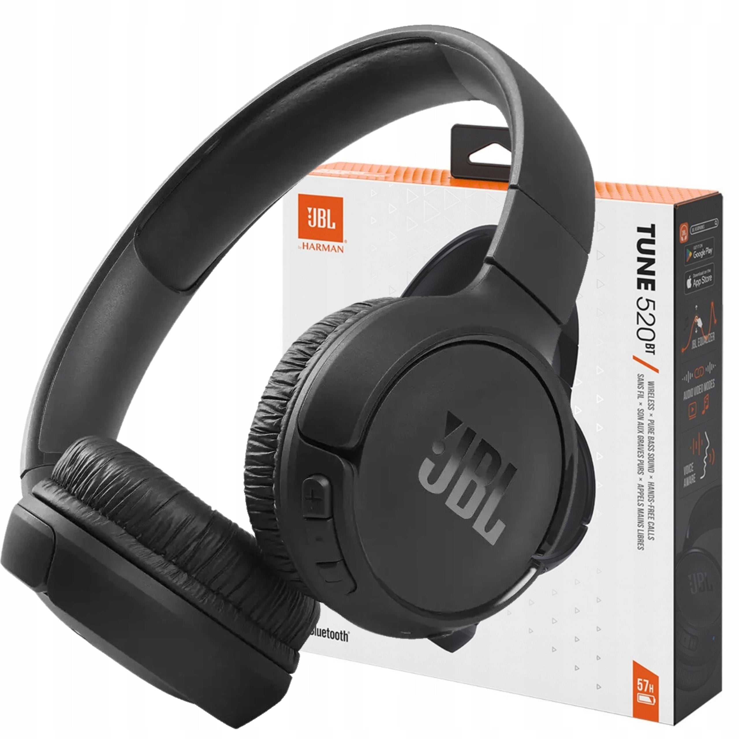JBL Tune 520BT Wireless Headphones Black On-Ear BLUETOOTH PURE BASS