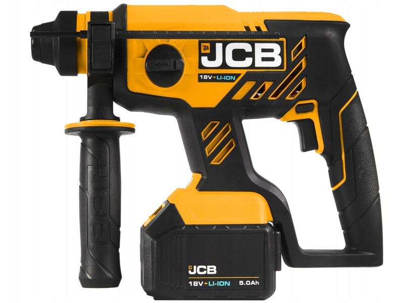 JCB 18BLRH hammer drill 18V SDS plus L-Boxx Set of 5,0 Ah, load.