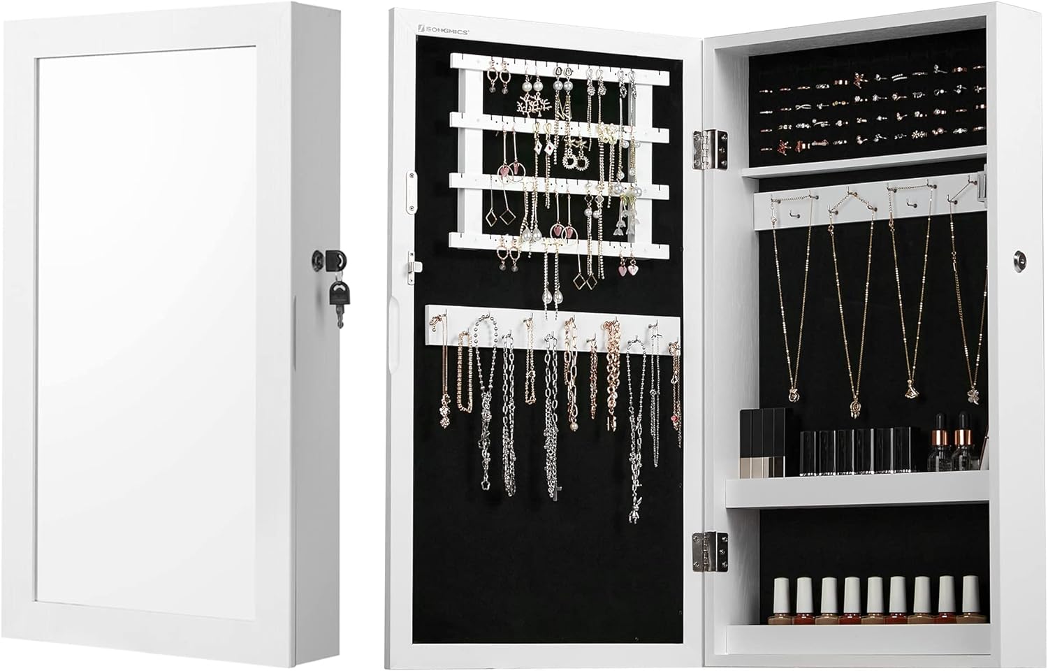 JEWELRY WALL CABINET WITH MIRROR hanging dressing table organizer stand Brand Songmics