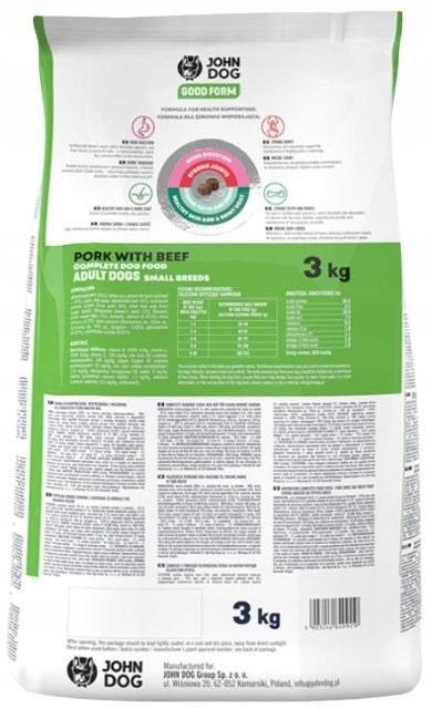 JOHN DOG GOOD FORM dog food small breed PORK BEEF 3 kg Brand John Dog