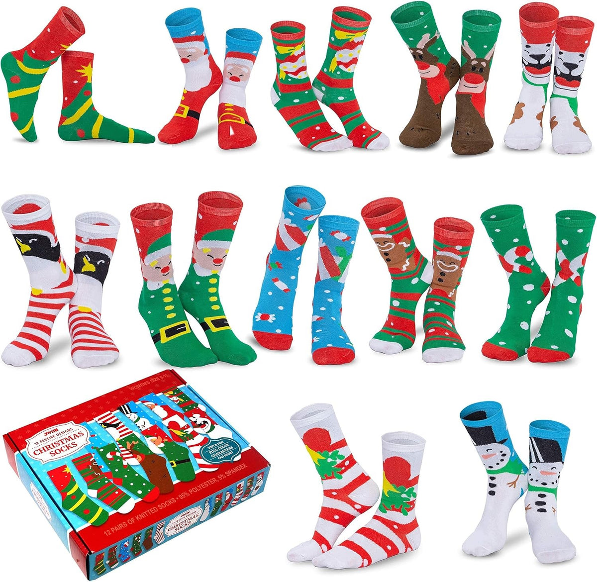 JOYIN 12 Pairs Christmas Socks for Women, Men with Box