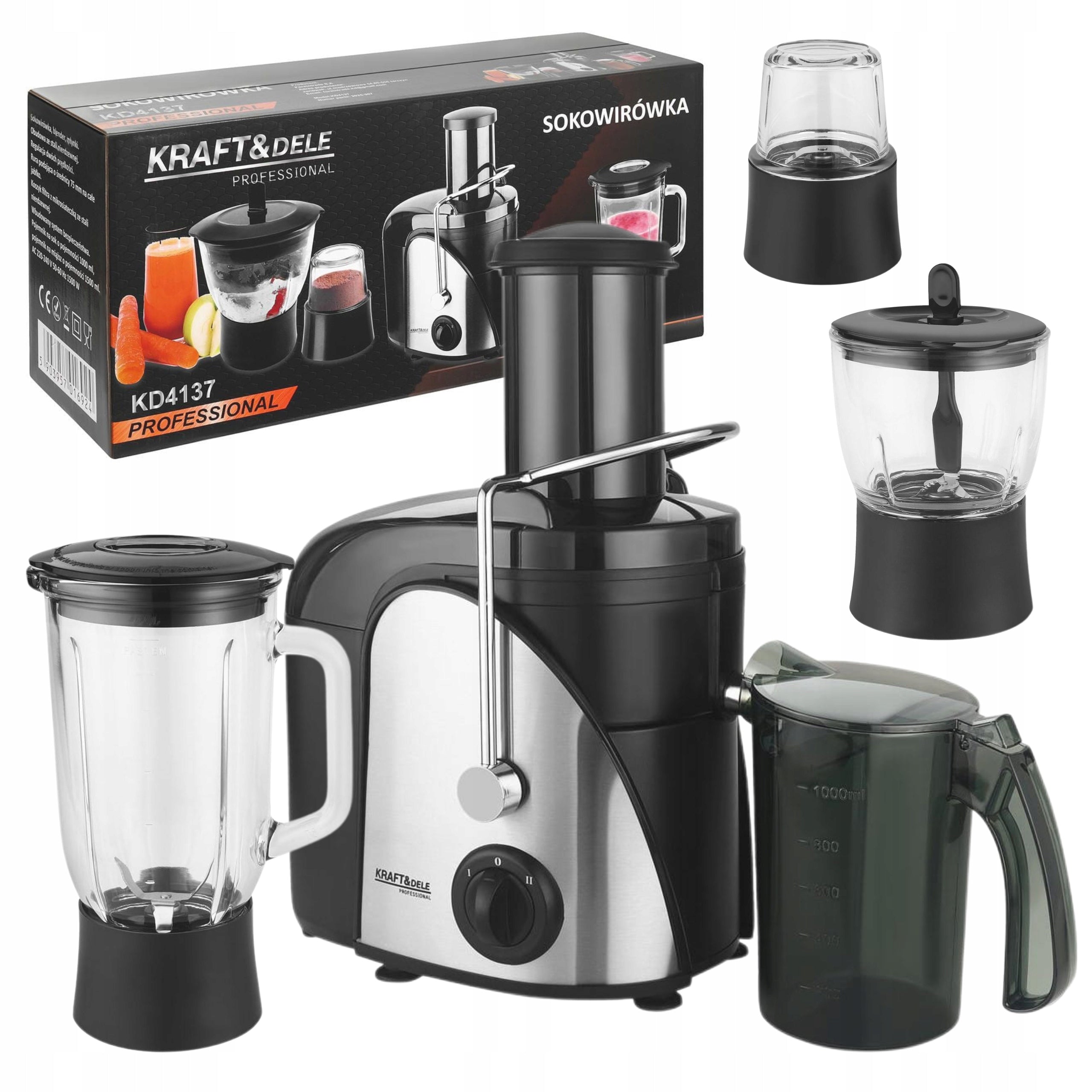 JUICER 1500W 1000 ml + AKCESORIA GRINDERS CONTAINERS KRAFT&DELE KD4137