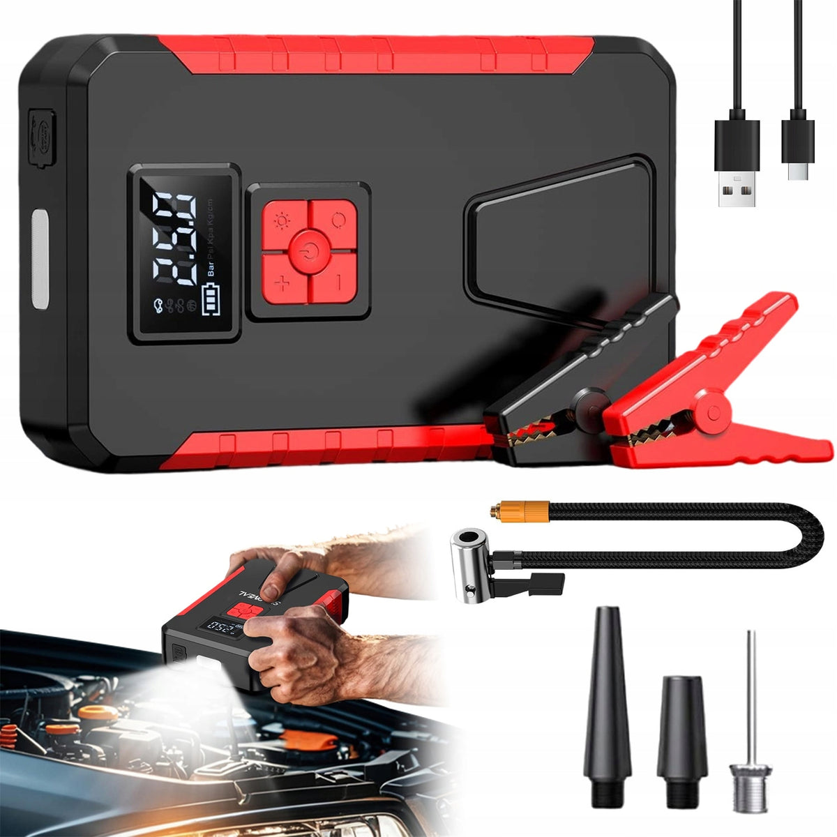 JUMP STARTER 240A POWER BANK LED FLASHLIGHT 3 MODES TOURIST LIGHTING