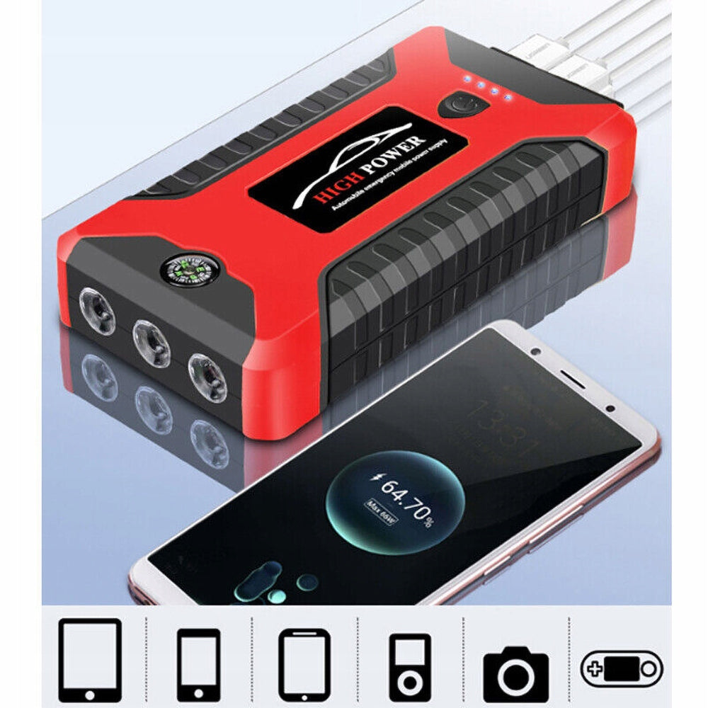JUMP STARTER ENGINE START POWERBANK COMPASS CABLES 4 X USB 99800mAh Nominal voltage 12 V