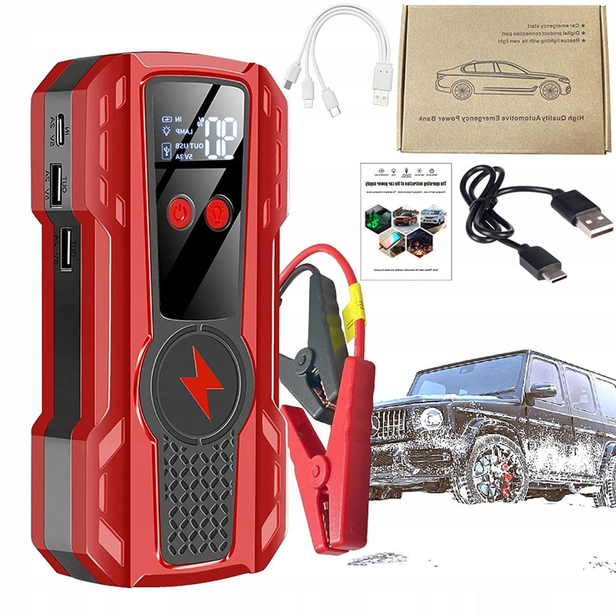 JUMP STARTER POWERBANK BOOSTER KLEMY FLASHLIGHT LCD