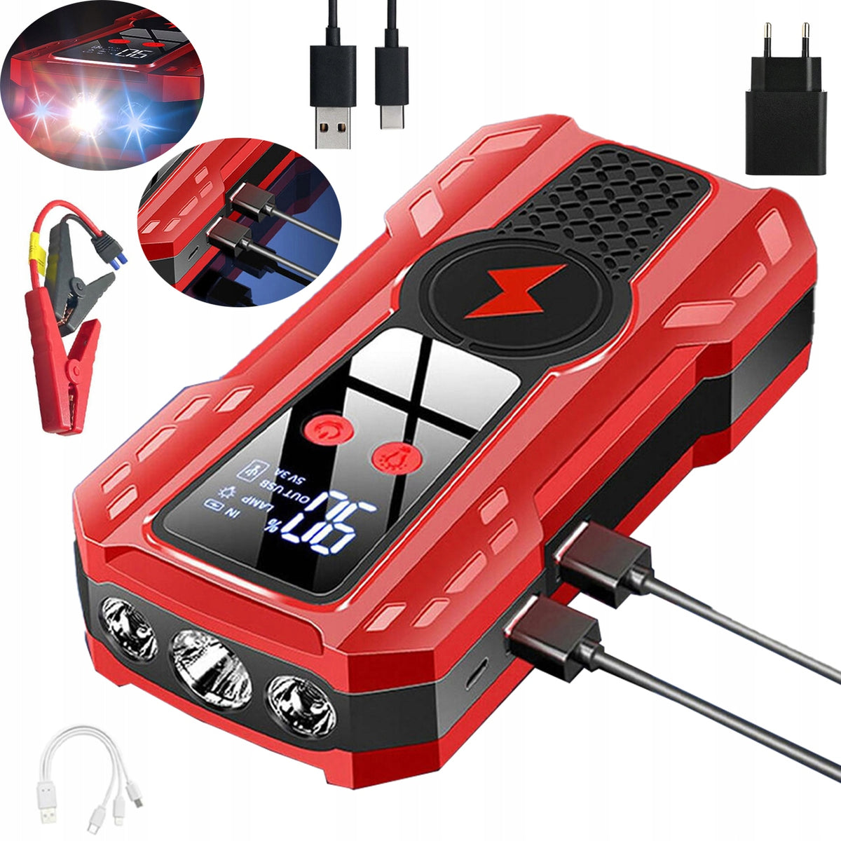 JUMP STARTER POWERFUL START BOOSTER FOR CAR POWERBANK FLASHLIGHT SET