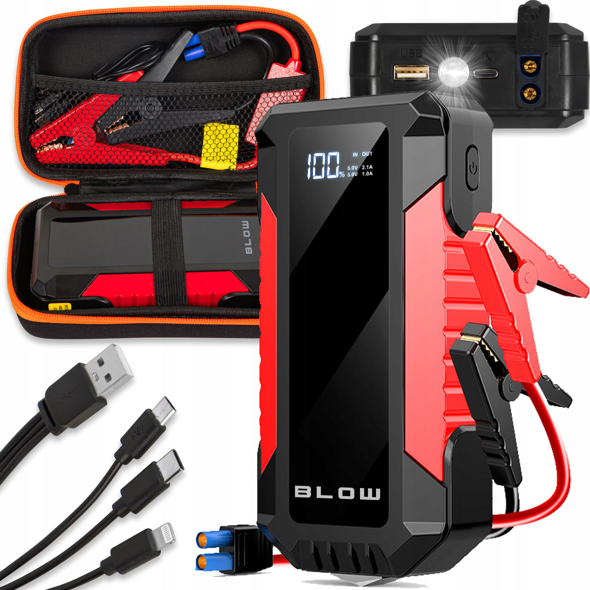 JUMP STARTER START BOOSTER POWERBANK FLASHLIGHT HAMMER CABLES 1000A 12000mAh