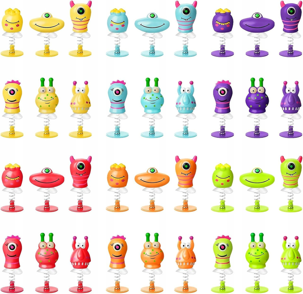 JUMPING MONSTERS ON SPRING WITH SUCTION CUP COLORFUL TOYS FOR KIDS x36