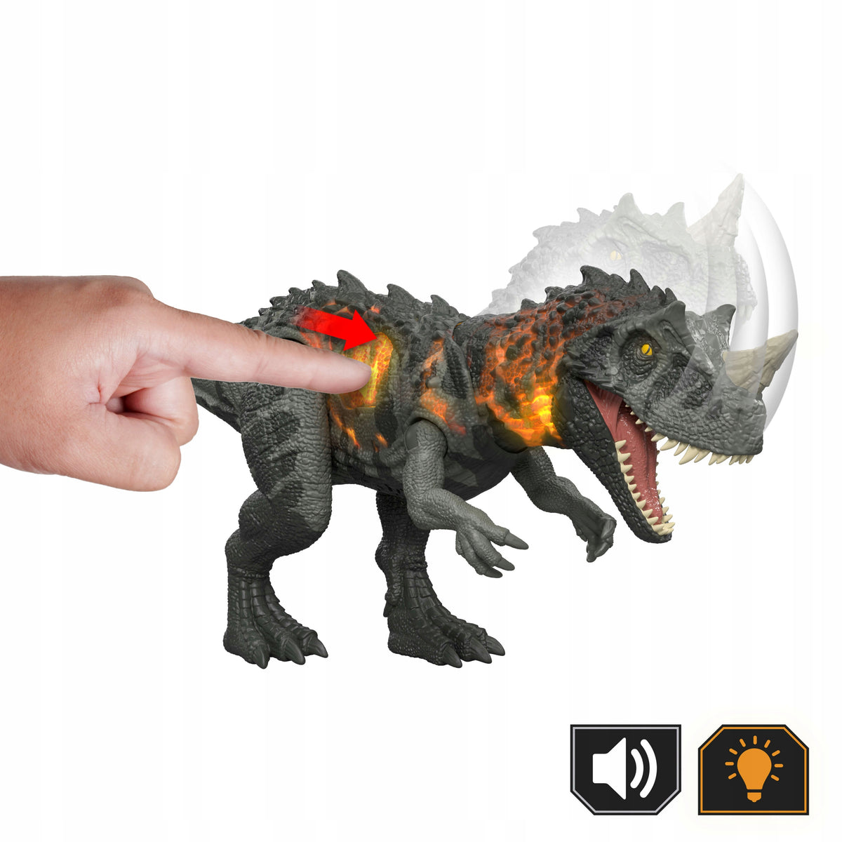 JURASSIC WORLD INTERACTIVE FIGURINE ROARING DINOSAUR CERATOSAURUS SACRED/SOUND Manufacturer code JKL77