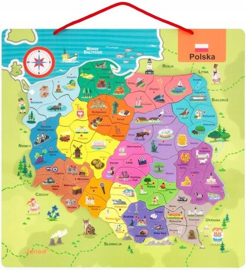 Janod Magnetic Puzzle Map Polish 69 magnets 7+
