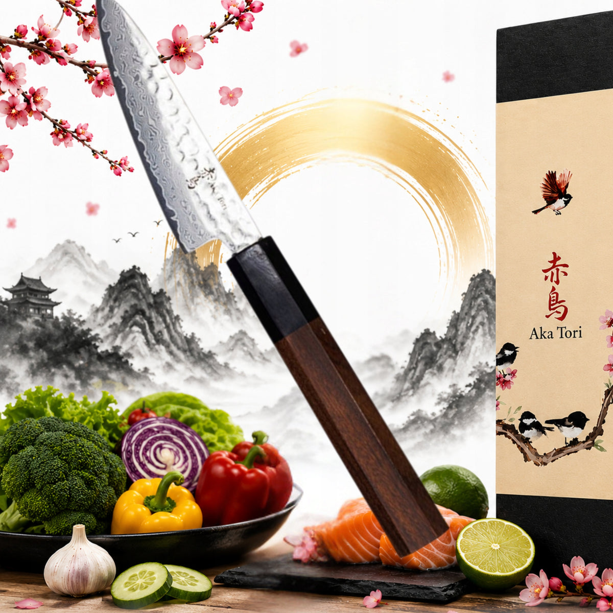 Japanese Chef Peeling Kitchen Knife Aka Tori Damascus Steel 9cm