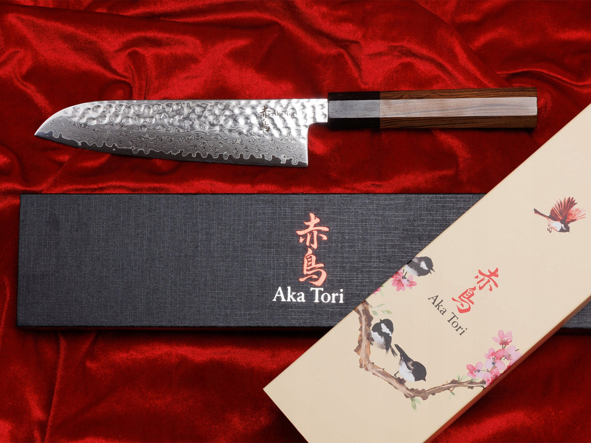 Japanese Chef's Knife Aka Tori Santoku Damascus Steel Sharp 18cm Manufacturer code AKT-TKHAM-SNT-7-TL5