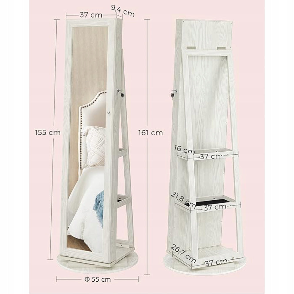 Jewelry cabinet CHEST OF DRAWERS WITH MIRROR 55x55x161 cm rotating storage WHITE Manufacturer code SGM-JBC62W