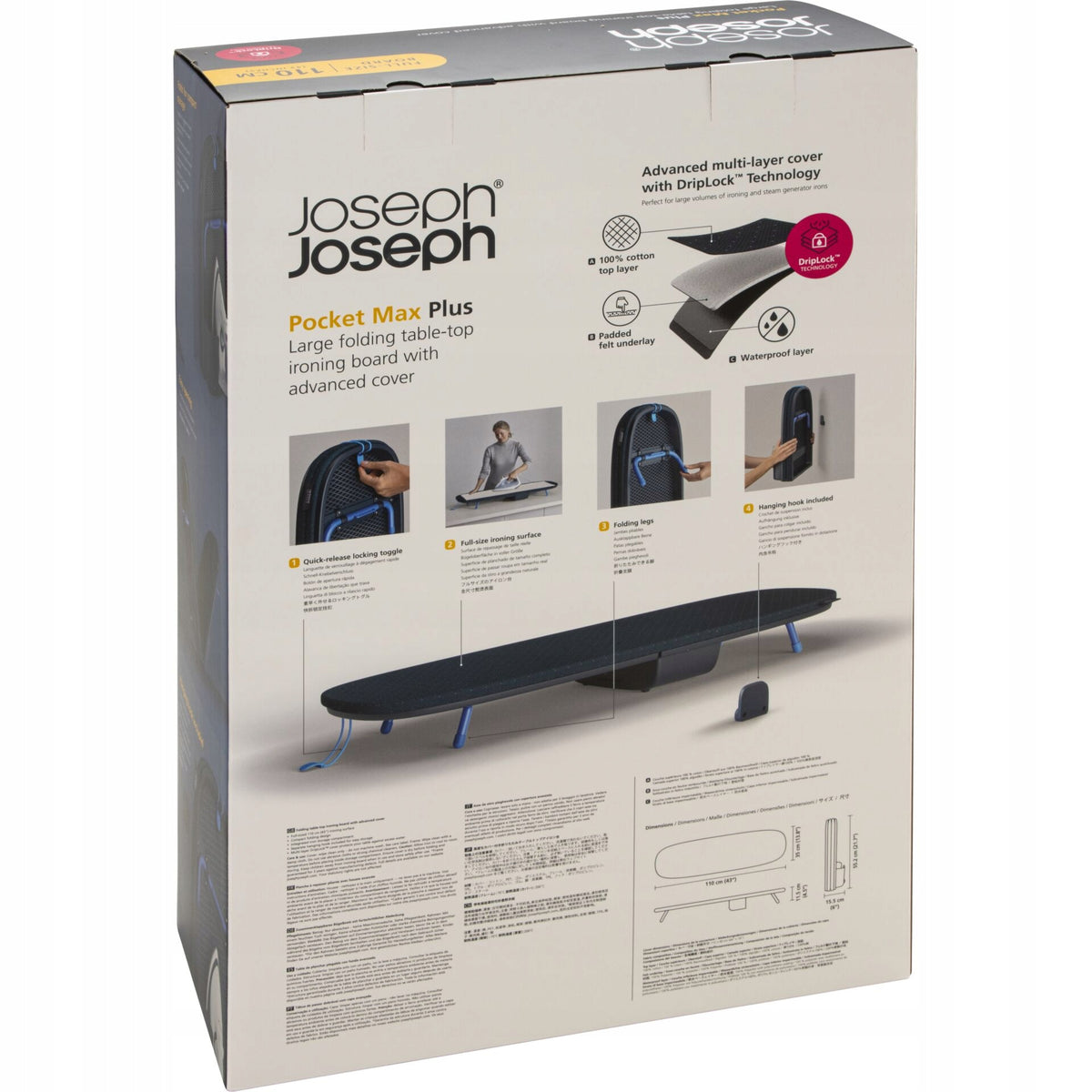 Joseph Joseph Pocket Plus Max Folded Press Board. blue. Packaging status original