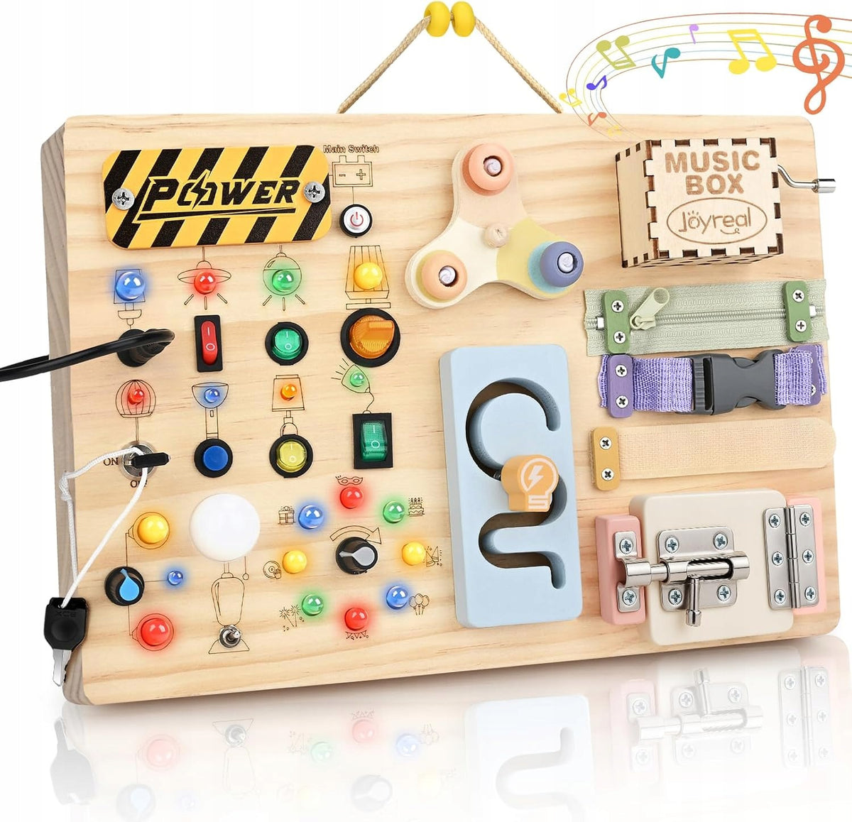 Joyreal Busy Board Montessori 2in1 20 LED 19 Activities Wooden Board 1+