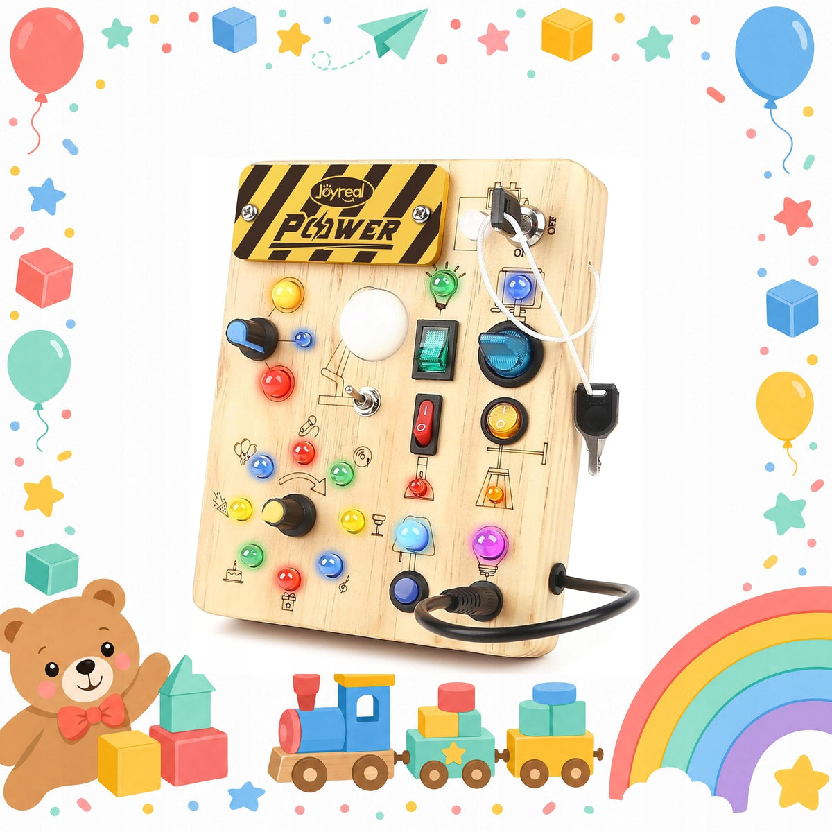 Joyreal Busy Board Montessori Wooden Sensory Board LED 1-3l LEDs