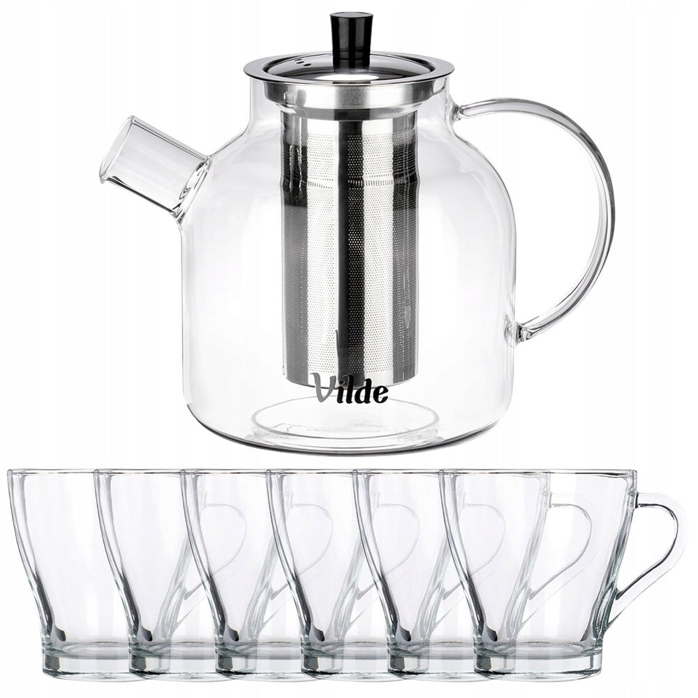 Jug INFUSER strainer teapot for brewing tea herbs 1,2L + glasses Brand Vilde