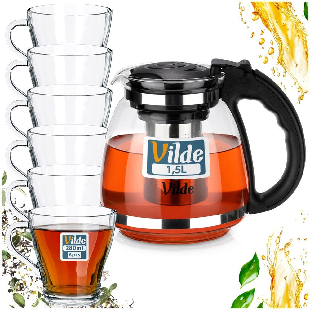 Jug infuser strainer teapot for brewing tea herbs 1,5L + glasses