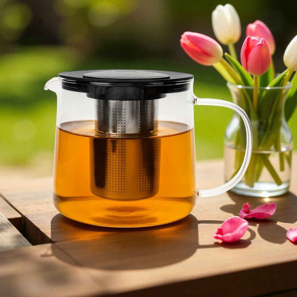 Jug with Strainer Infuser 1000ml Heat Resistant Glass for Coffee Tea Brand Meyerhoff