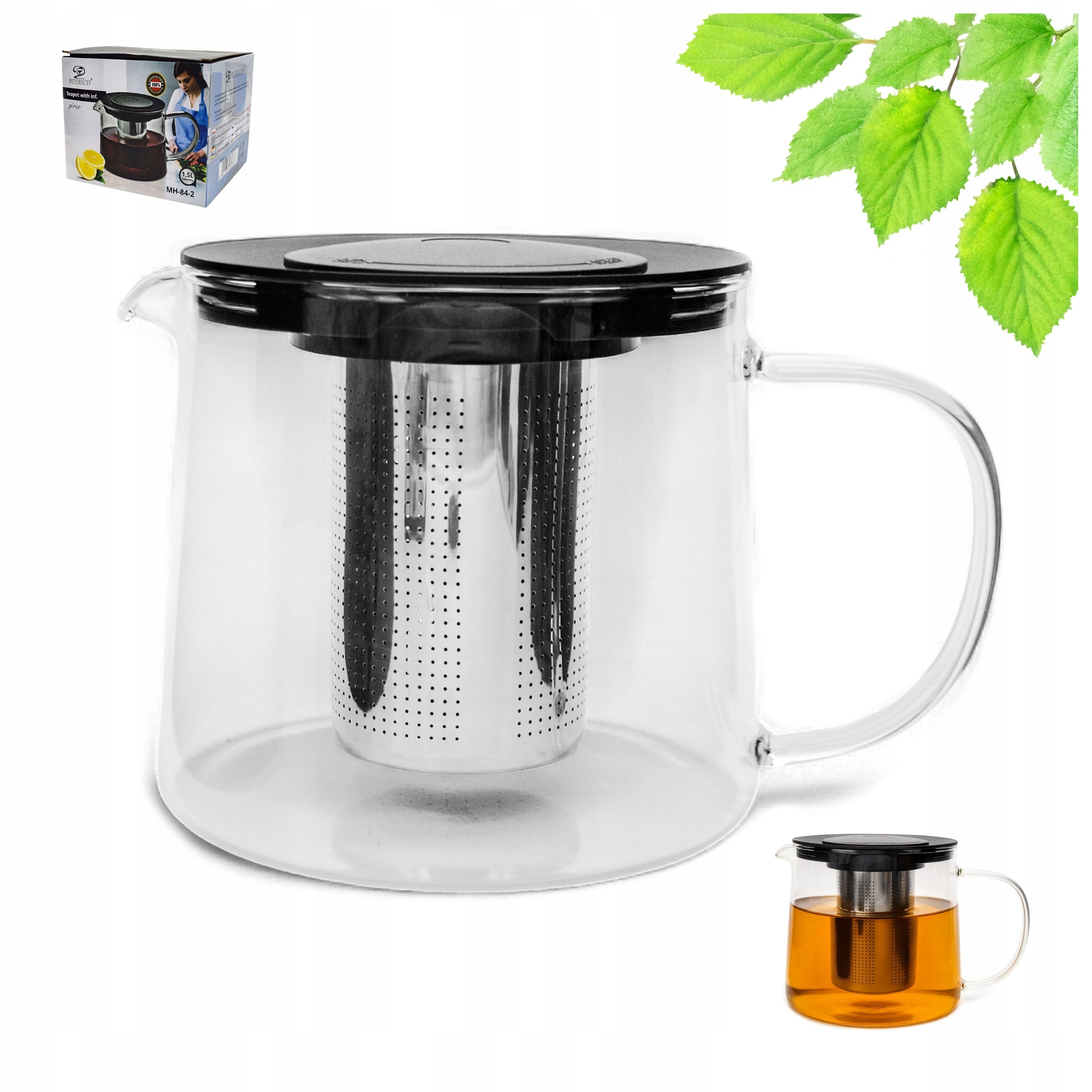 Jug with Strainer Infuser 1000ml Heat Resistant Glass for Coffee Tea