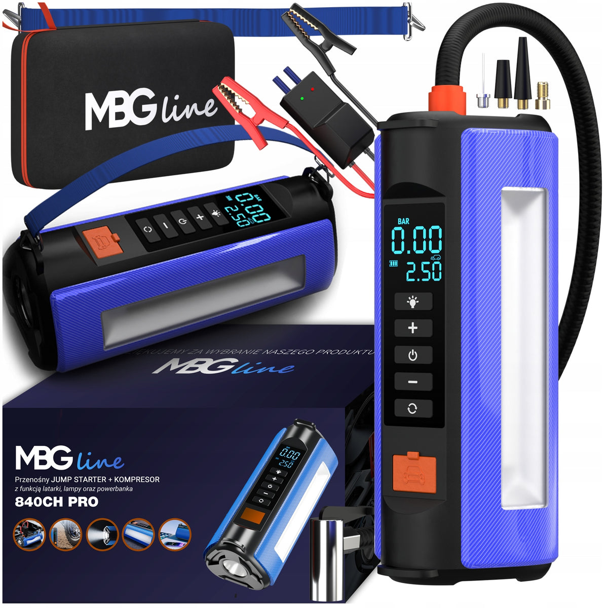 Jump Starter Booster 38,5Wh Car Compressor Powerbank Flashlight for Car
