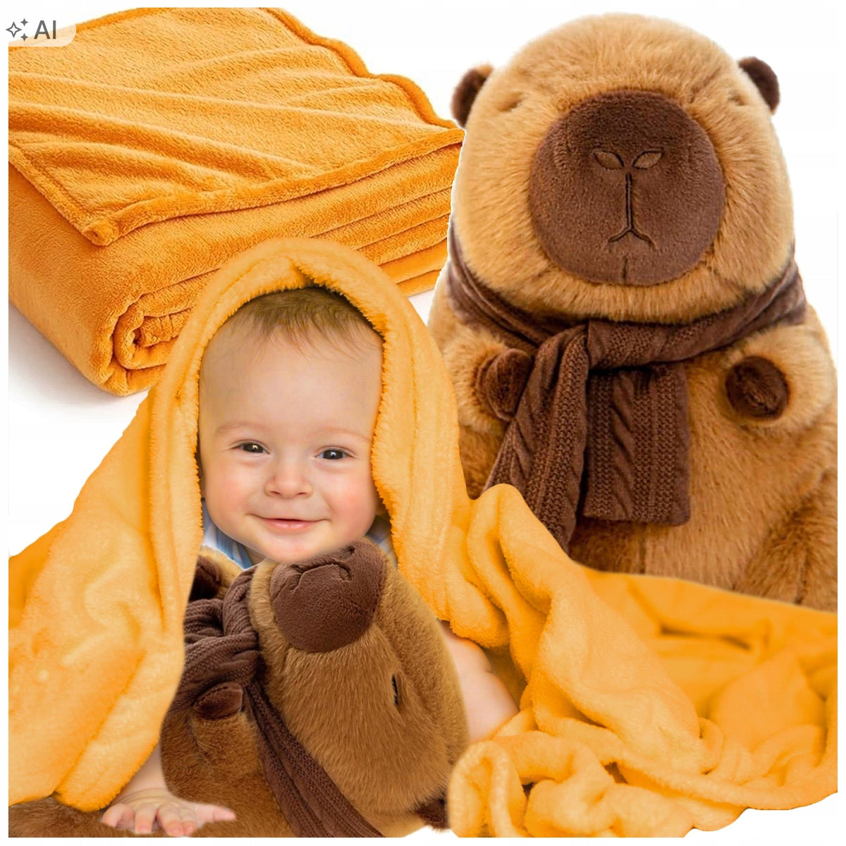 KAPIBARA PLUSH TOY BLANKET SET LARGE CAPYBARA + BLANKET GIFT CHILDREN