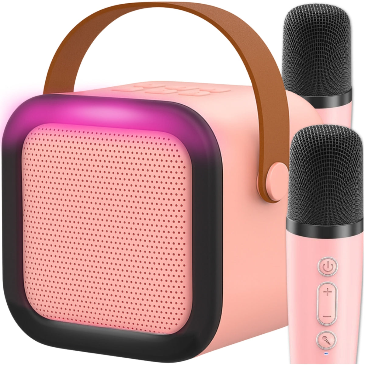 KARAOKE SET FOR CHILDREN WIRELESS SPEAKER 2x MICROPHONES PINK