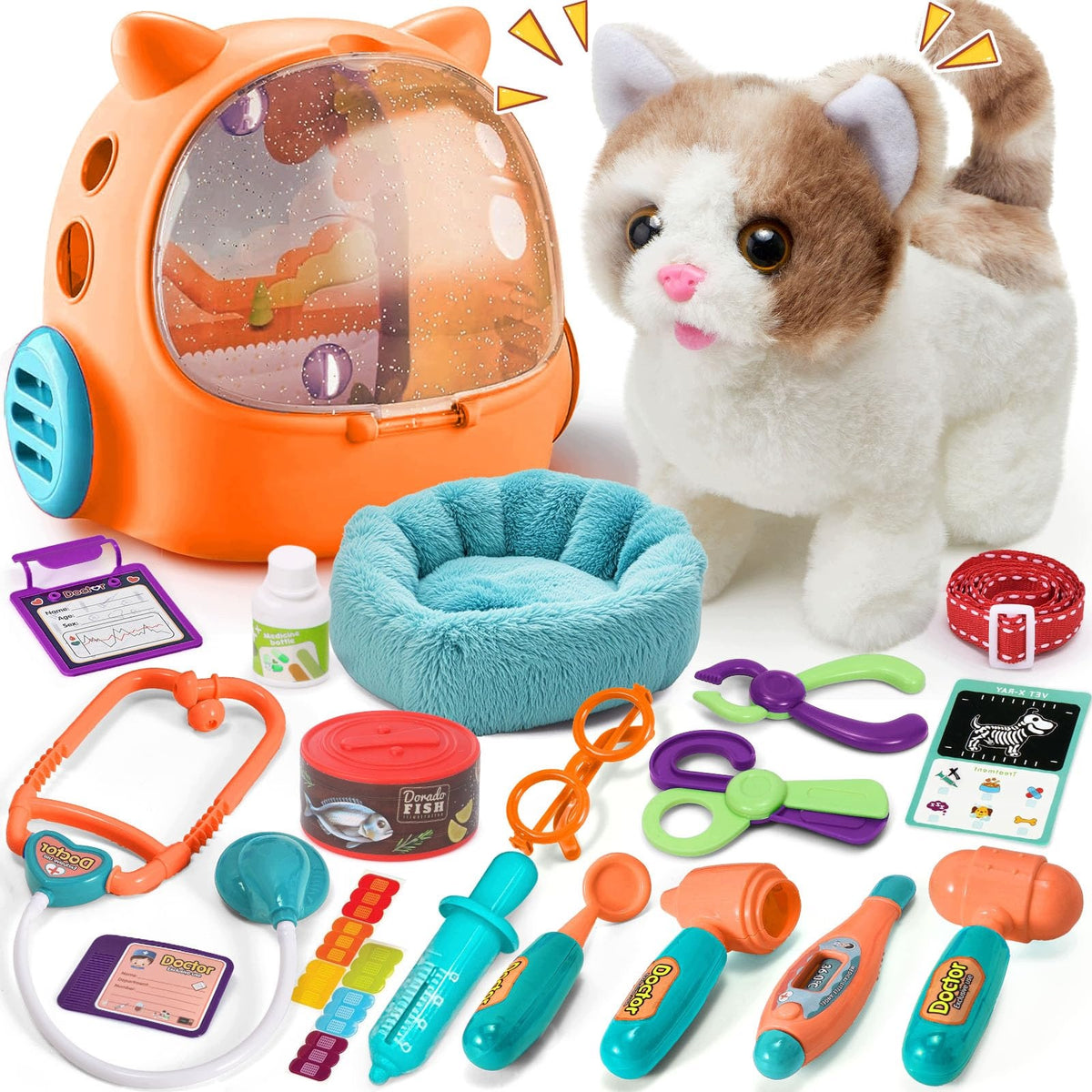 KATZE Kids Toy Plush Kitten Veterinarian Set Electronic