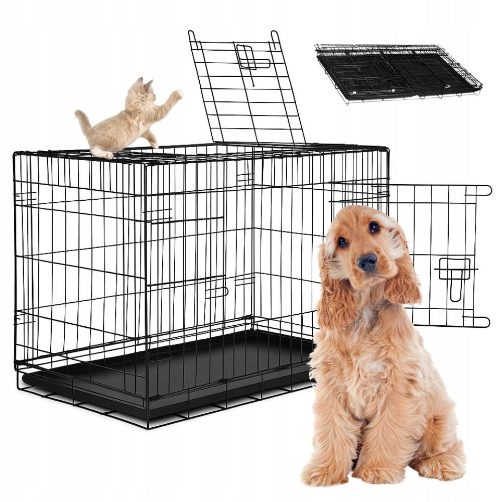 KENNEL CAGE Folding Metal Pet Cat Dog 85x60x70cm XL