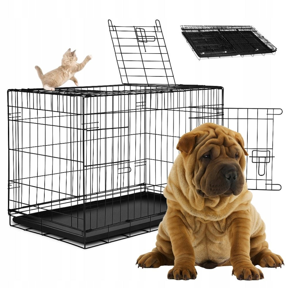KENNEL CAGE Folding Metal Pet Cat Dog 99x60x70cm XXL