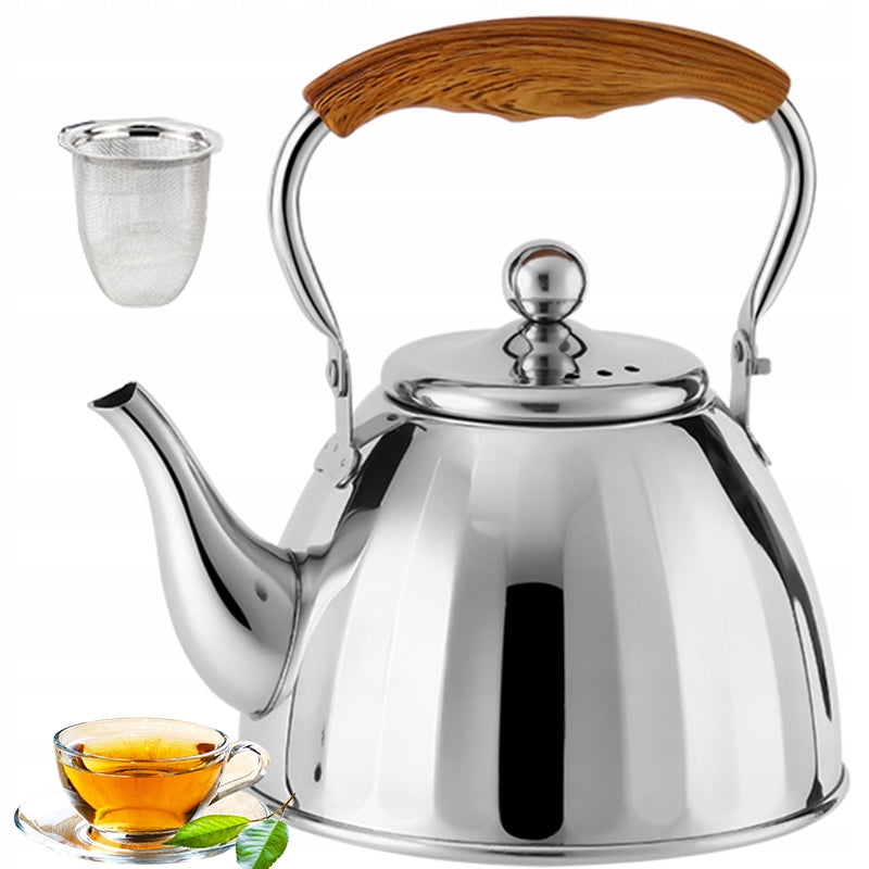 KETTLE 1L INFUSER RETRO SMALL TRADITIONAL WITH STRAINER INDUCTION GAS SILVER