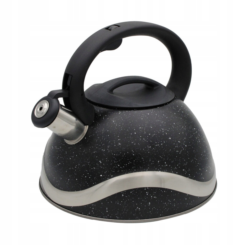 KETTLE INDUCTION GAS WITH WHISTLE TRADITIONAL SILVER BLACK LARGE ROOMY 3 L Brand Brunbeste
