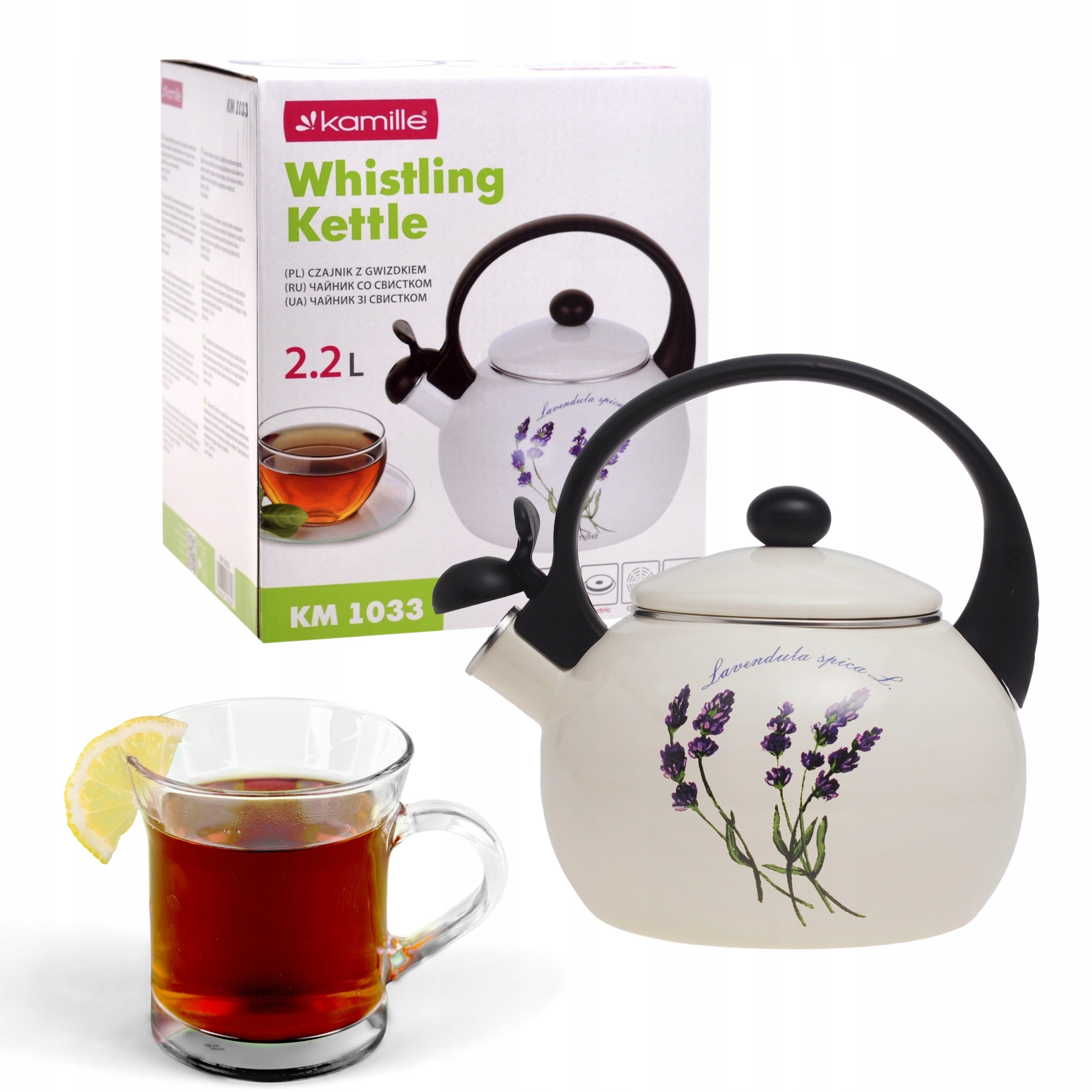 KETTLE TRADITIONAL ENAMEL GAS INDUCTION pattern lavender 2,2L KAMILLE Packaging status original