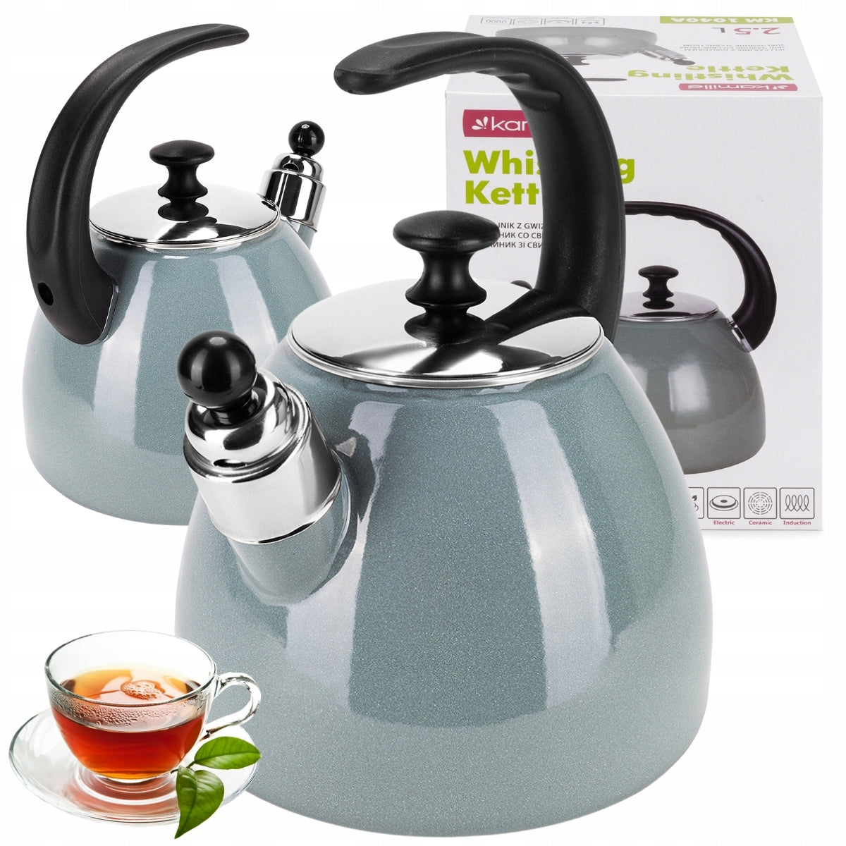 KETTLE TRADITIONAL ENAMELLED GAS INDUCTION KAMILLE steel green 2,5 L