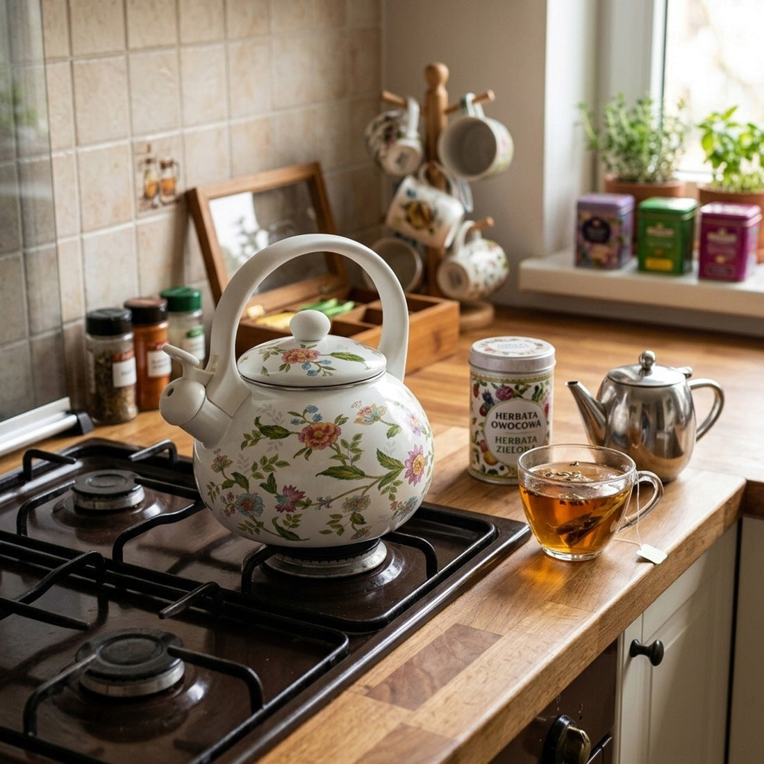 KETTLE TRADITIONAL ENAMELLED GAS INDUCTION PATTERN FLORAL WHITE FLOWERS 2,2L Brand no brand