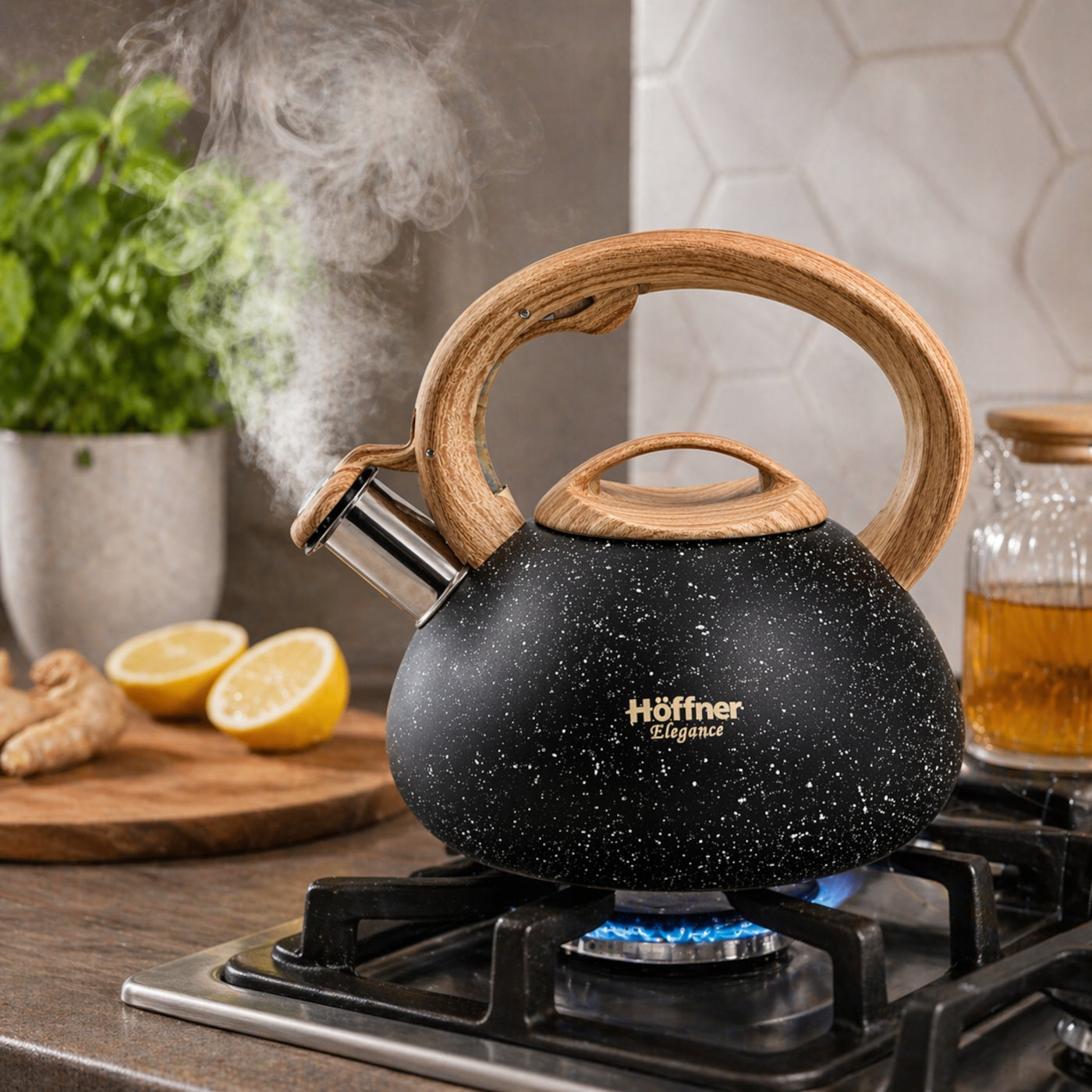 KETTLE WITH WHISTLE TRADITIONAL FOR GAS INDUCTION STAINLESS STEEL LARGE BLACK Packaging status original